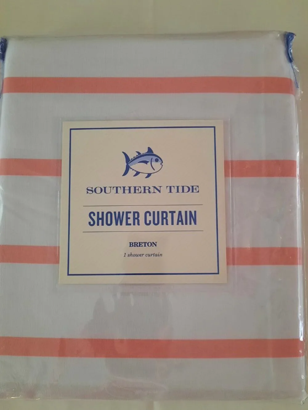 Southern Tide Breton Shower Curtain Geranium Pink/White